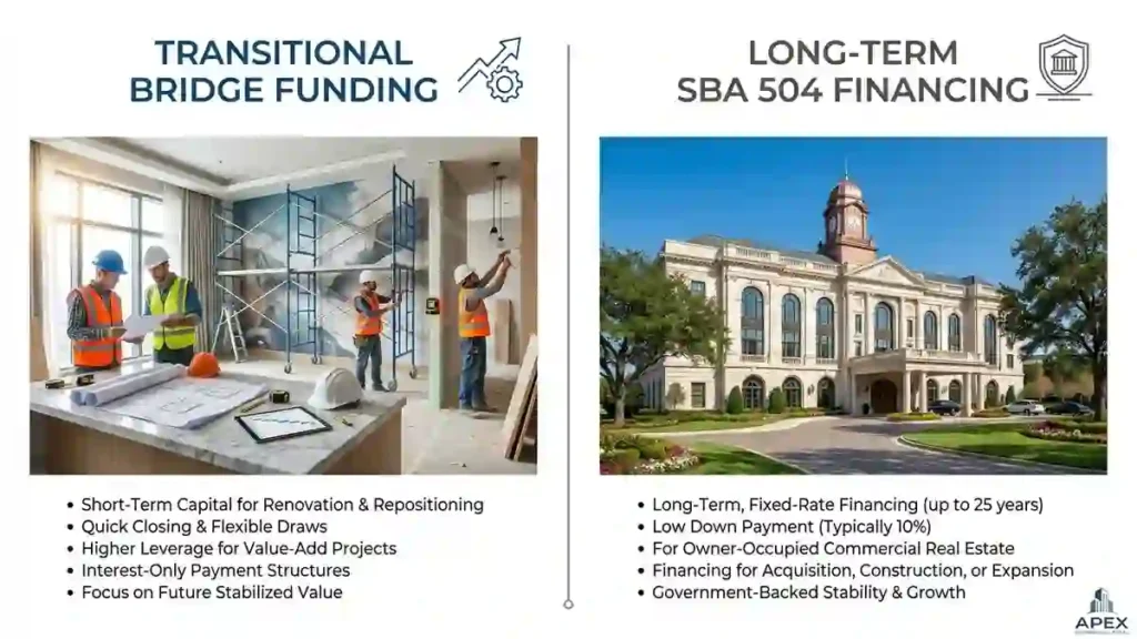 Bridge Loan vs SBA 504 comparison table