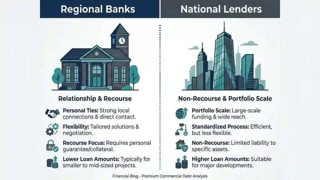 regional banks vs national lenders for hotel loans